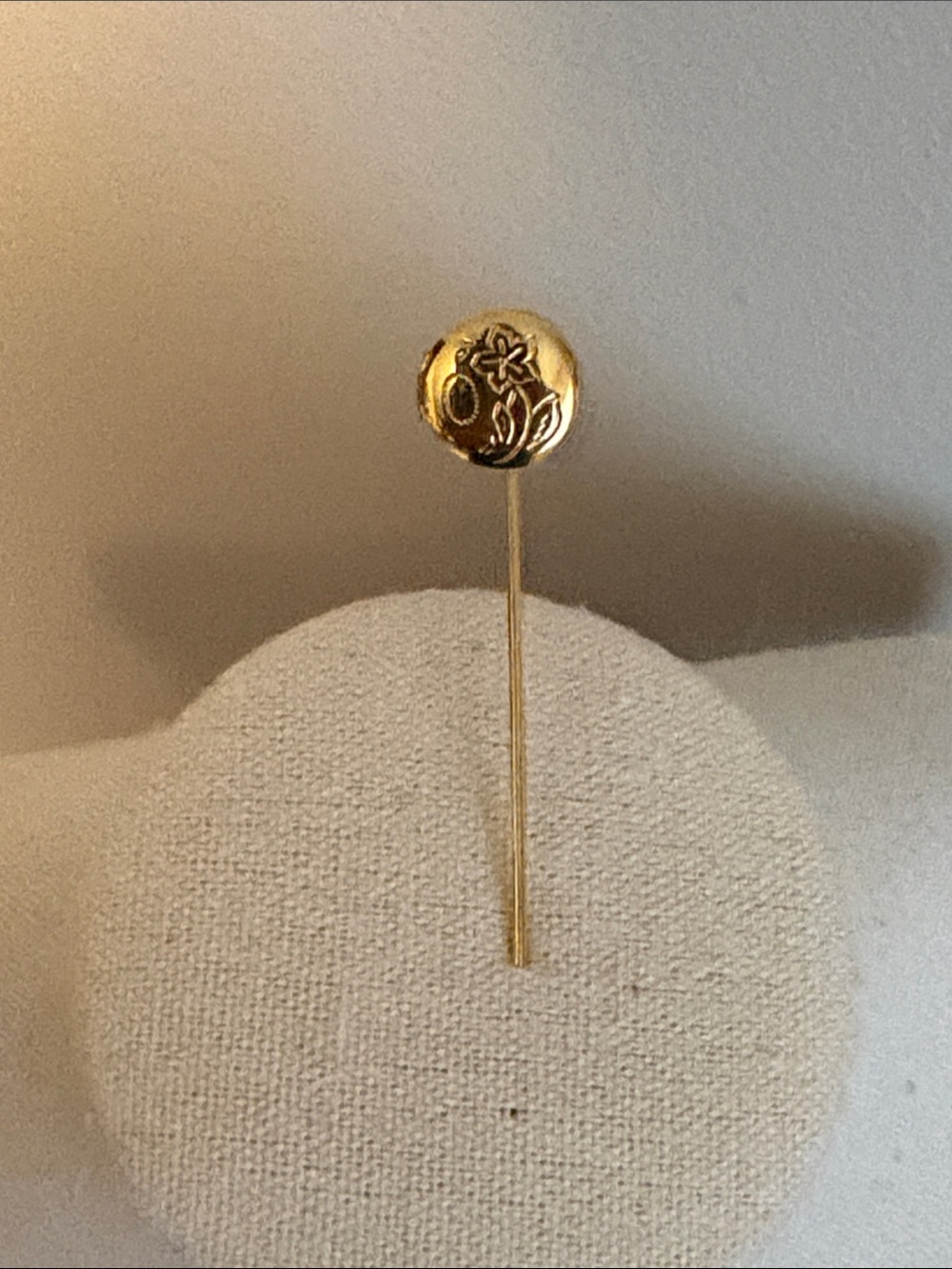 Vintage Engraved Mini Round Locket Stick Pin Lapel Hat Pin Gold Tone